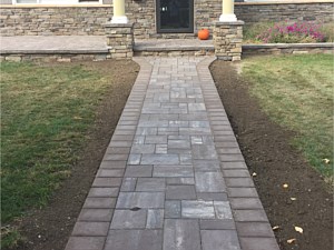 cambridge riverbed blend ledgestone random pattern front walkway walk pavers 6x9 chestnut border